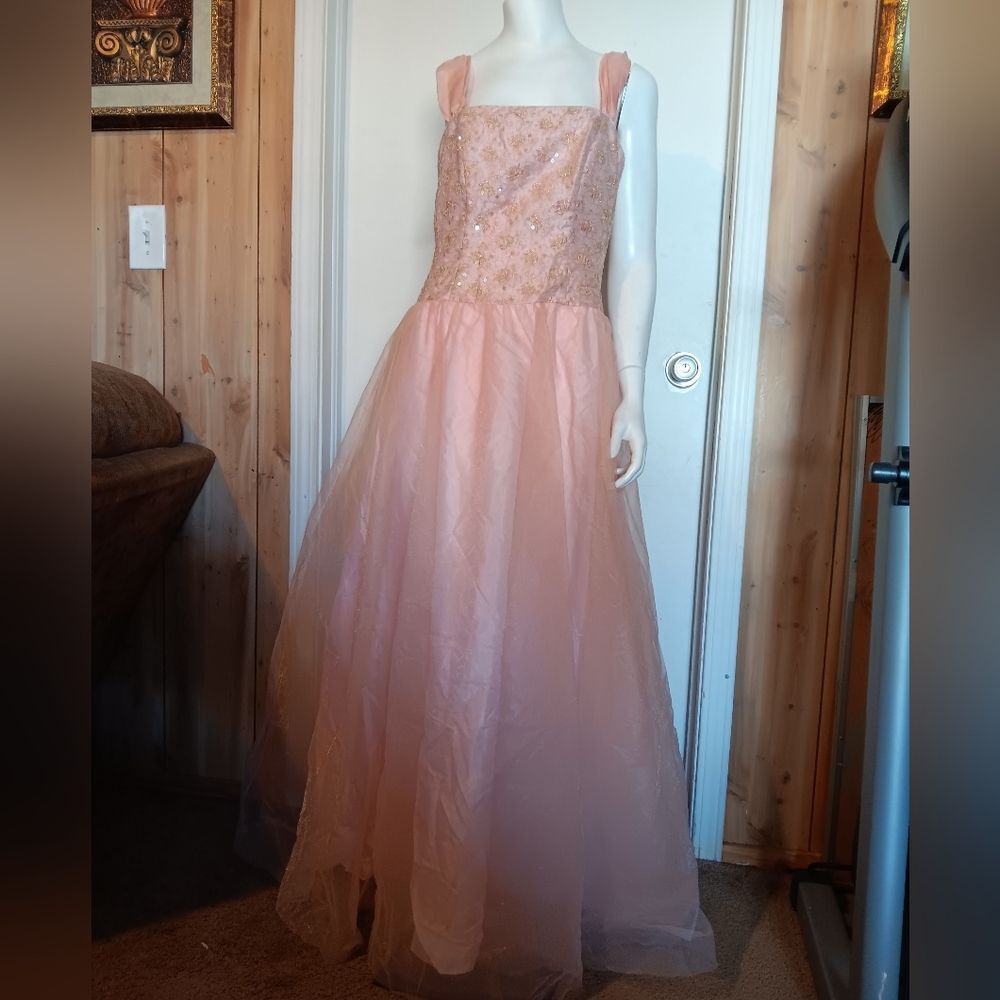 Zum Zum Rose Gold Embellished Gown with Square Neck for Prom